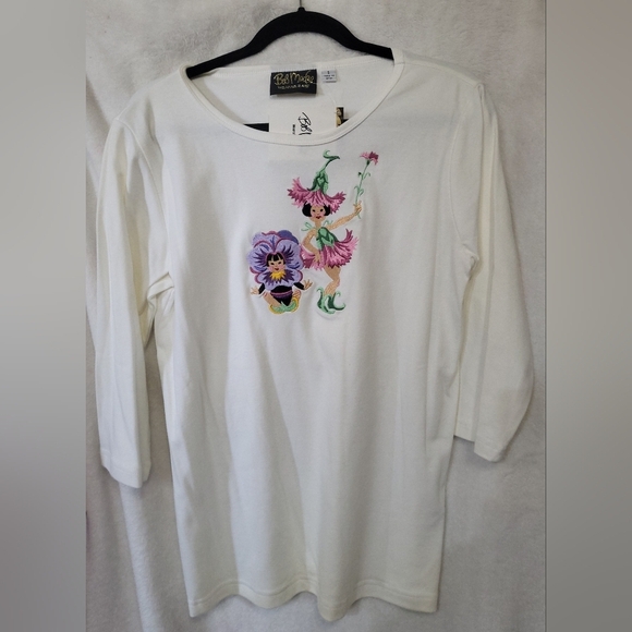 Bob Mackie Tops - New Bob Mackie Shirt Women Size S White Floral Embroidered  Fairies
